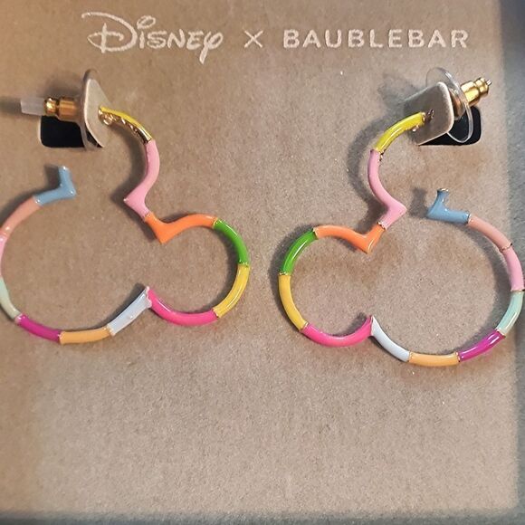Disney Mickey Rainbow Bamboo Hoop Earrings (Baublebar) - Picture 2 of 6